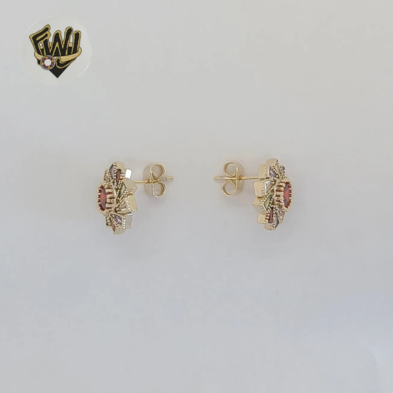 (1-1204-3) Gold Laminate - Multicolor Flower Stud Earrings - BGO