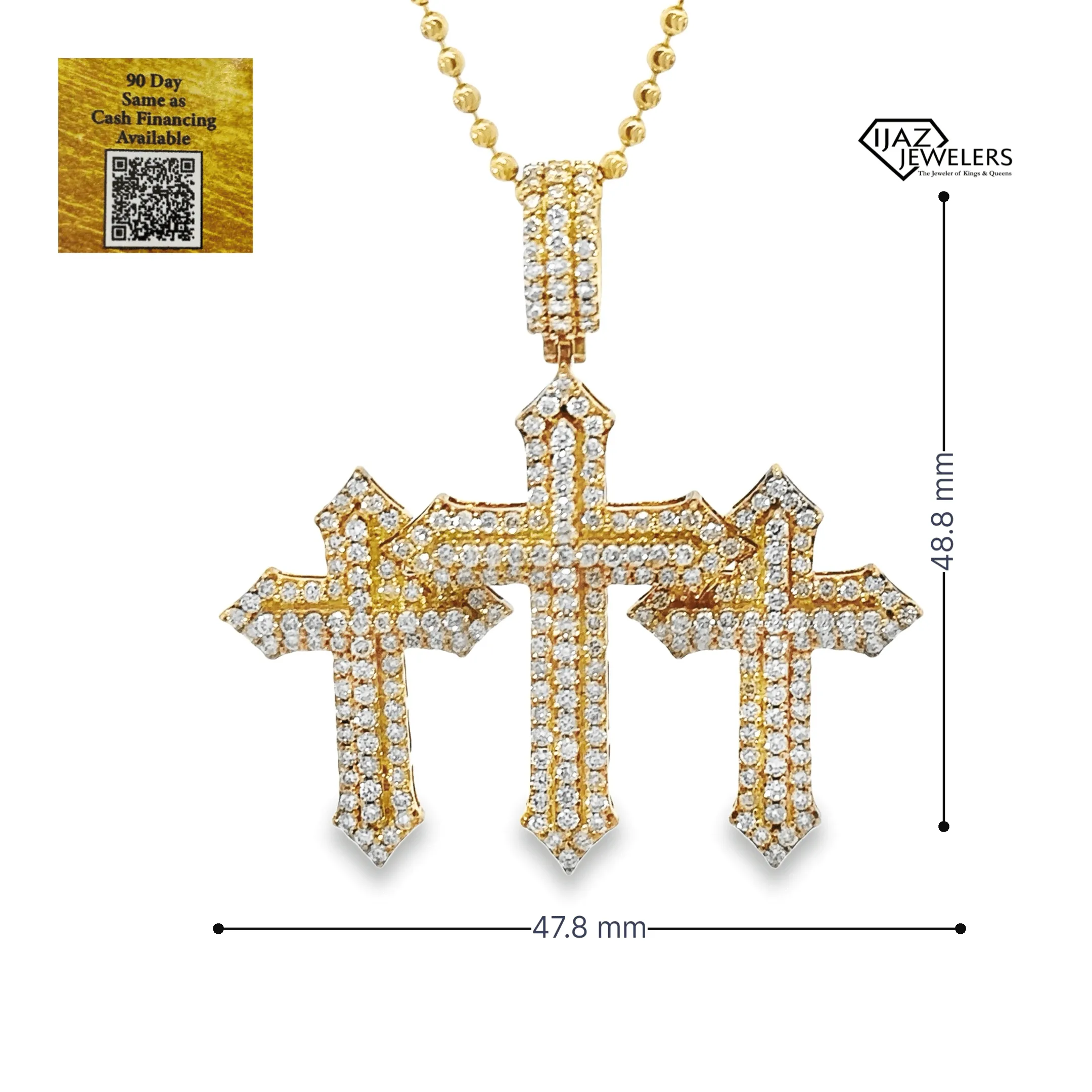 10K Gold 3.10 CTW Diamond Triple Cross Charm