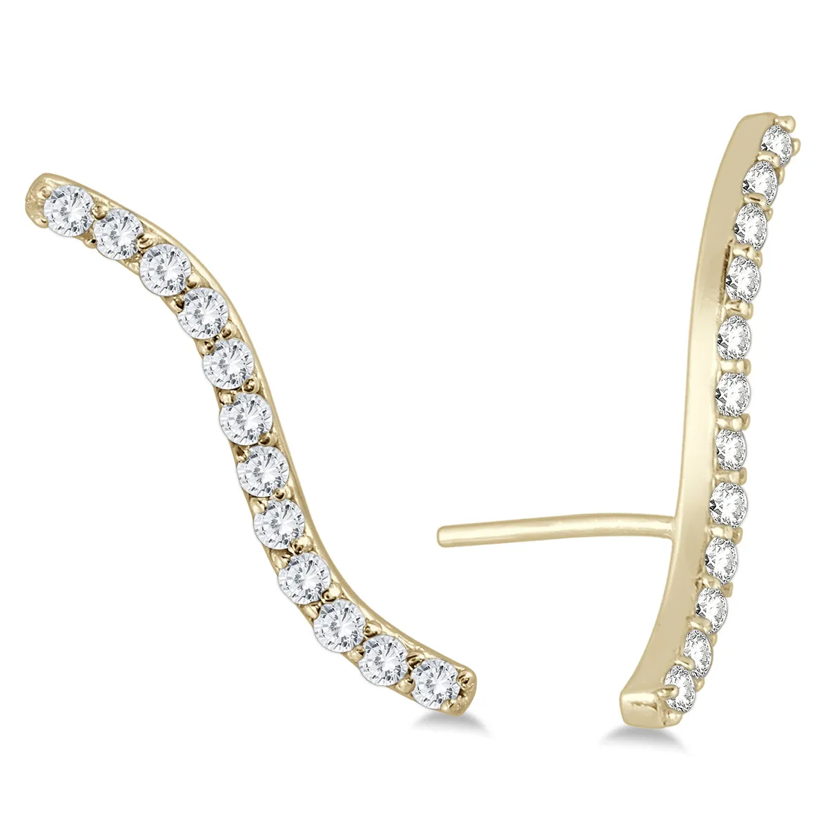 1/2 Ctw Genuine Diamond S-Shaped Climber Earrings In 14K Yellow Gold