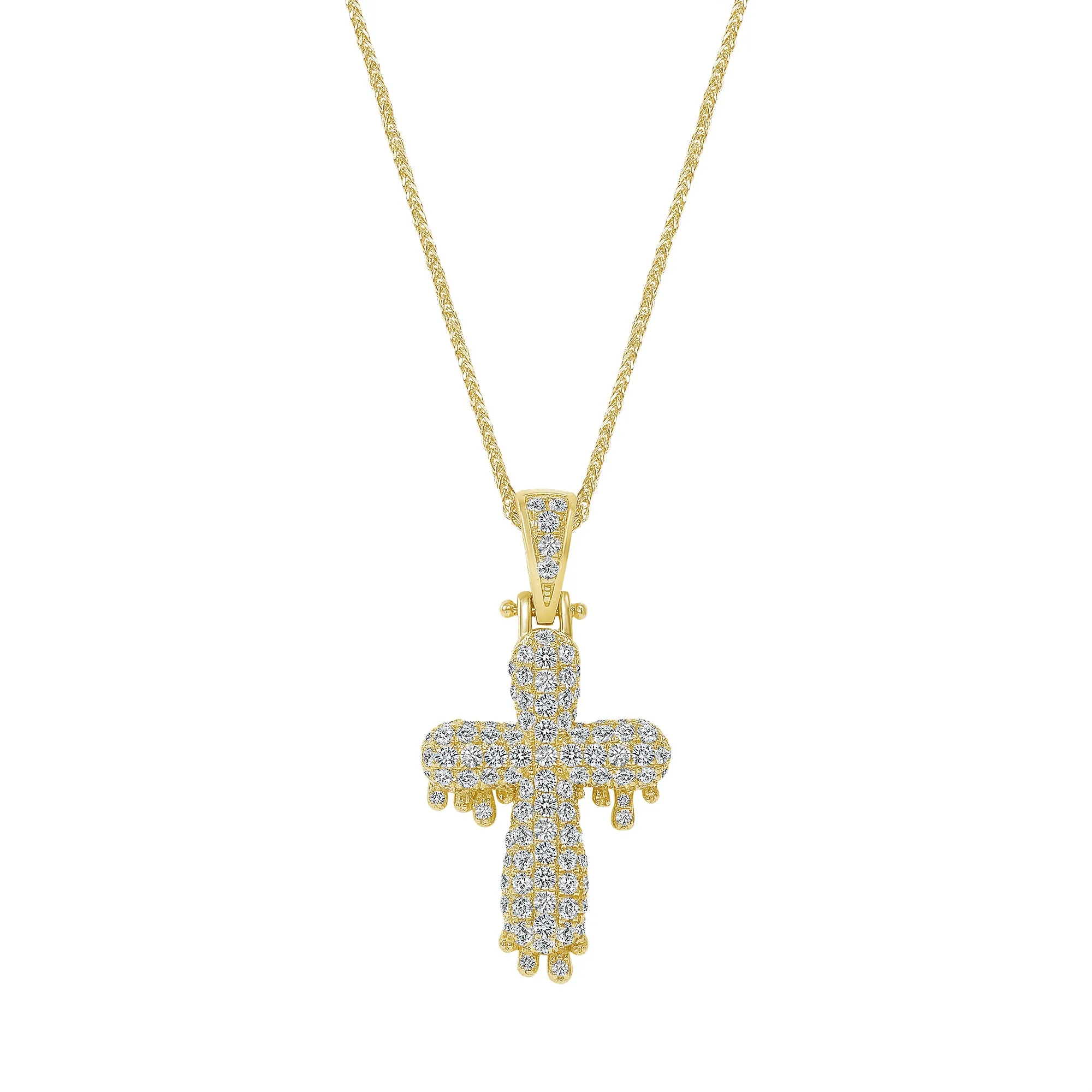 14K Gold Diamond Drip Cross Pendant