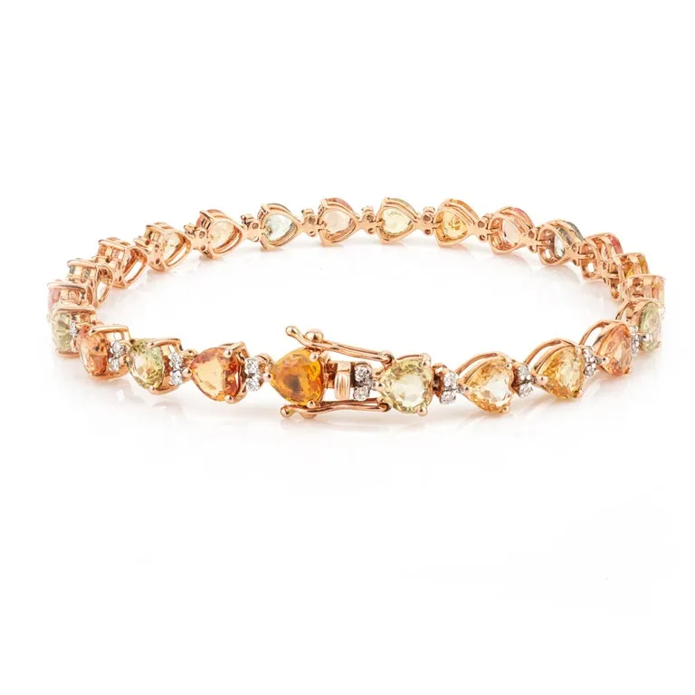 14K Multi Sapphire Heart Tennis Bracelet