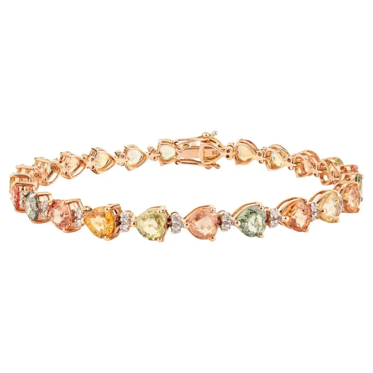 14K Multi Sapphire Heart Tennis Bracelet