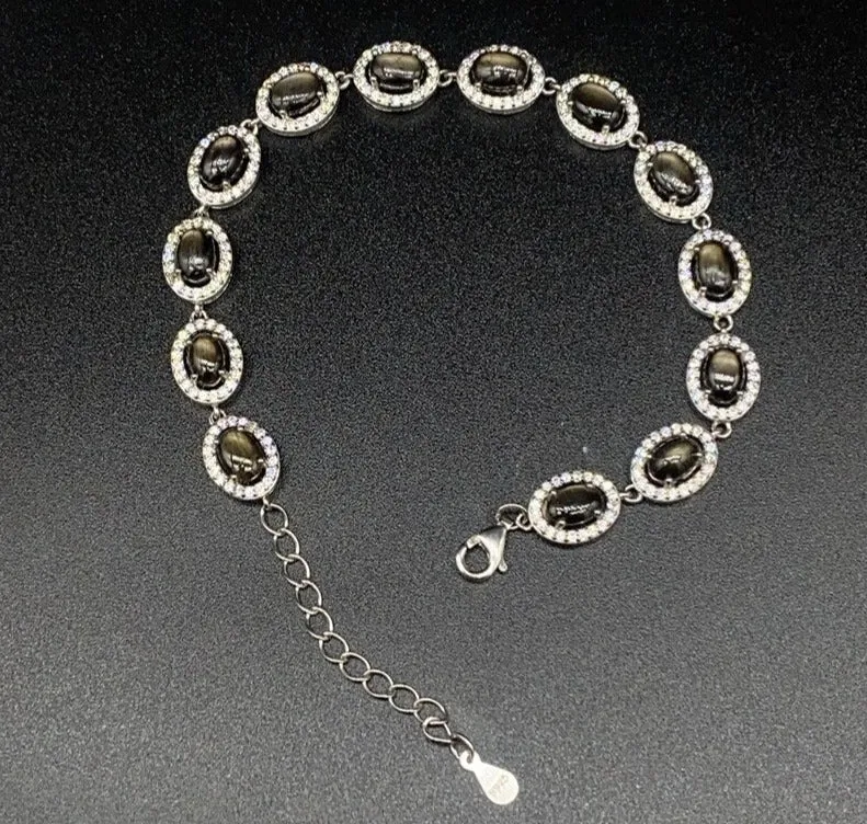 925 Sterling Silver Natural Black Star Sapphire Luxury Bracelet