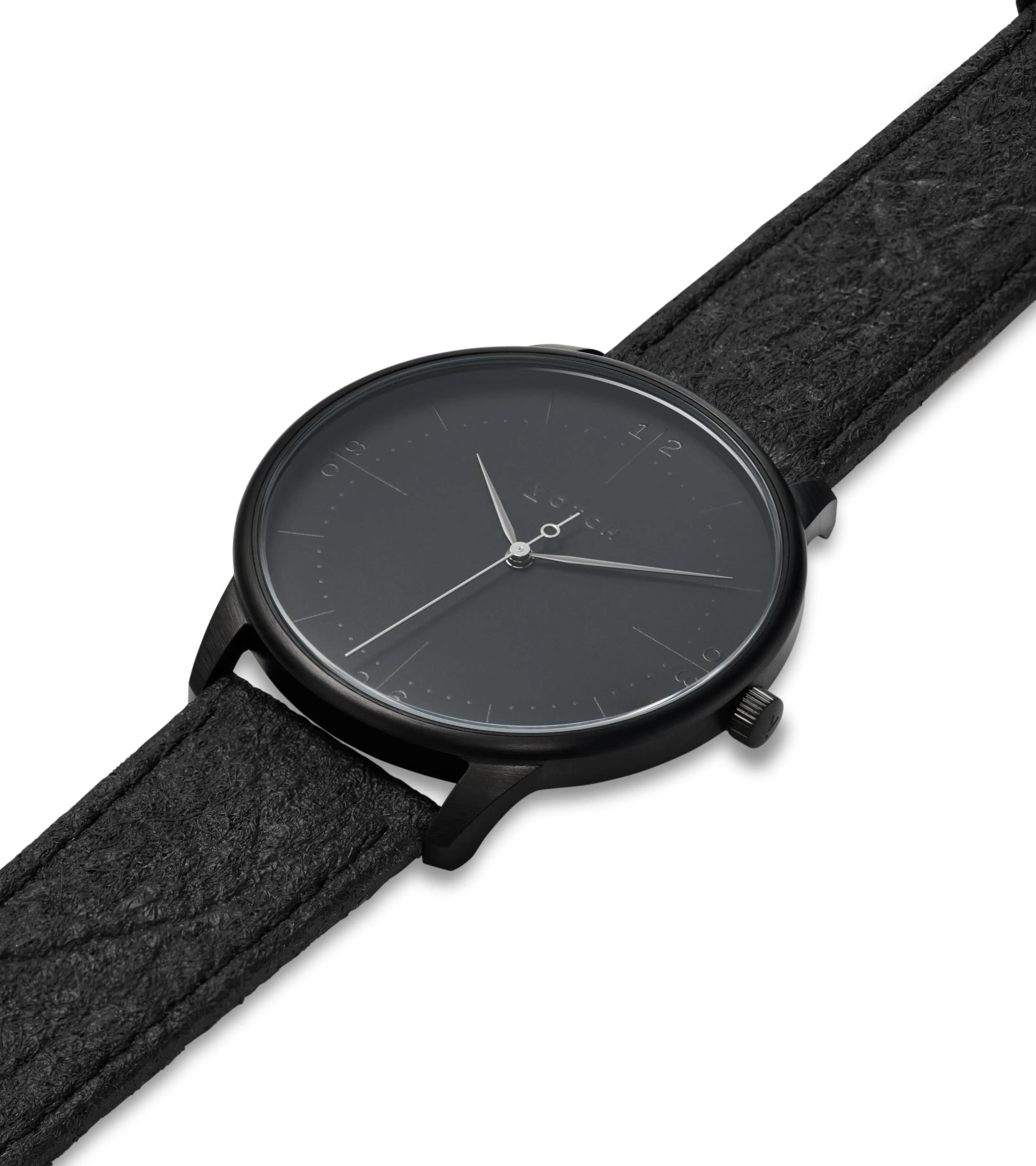 Aalto Watch with Black Dial | Black Piatex Vegan Leather Strap