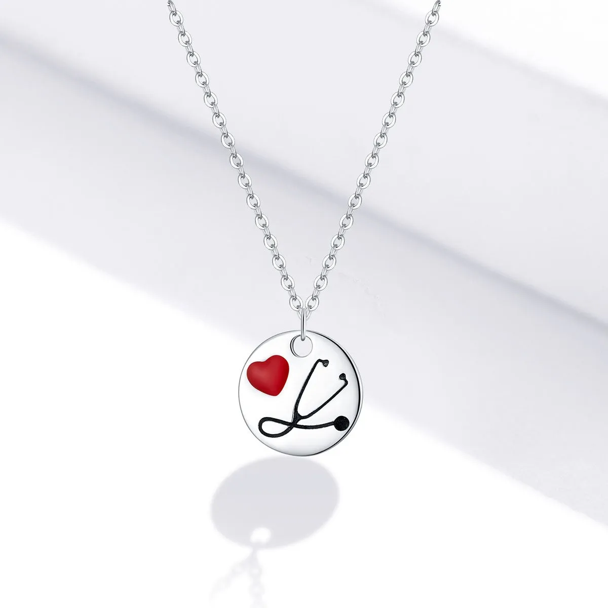 Angel in White Heart Nurse Pendant Necklace Sterling Silver