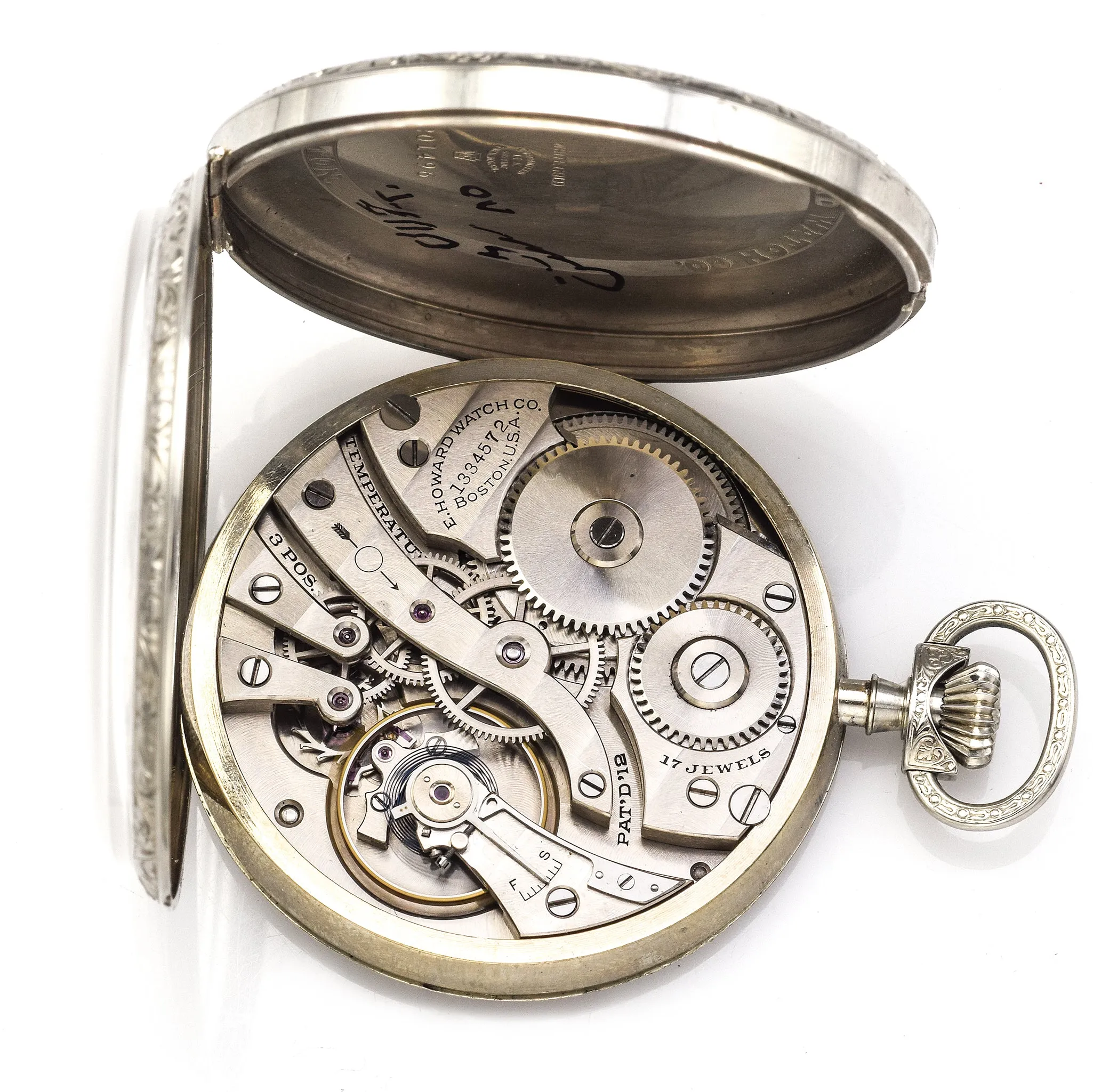 Antique 1912 Howard 14K White Gold 17 Jewels Size 12 Pocket Watch