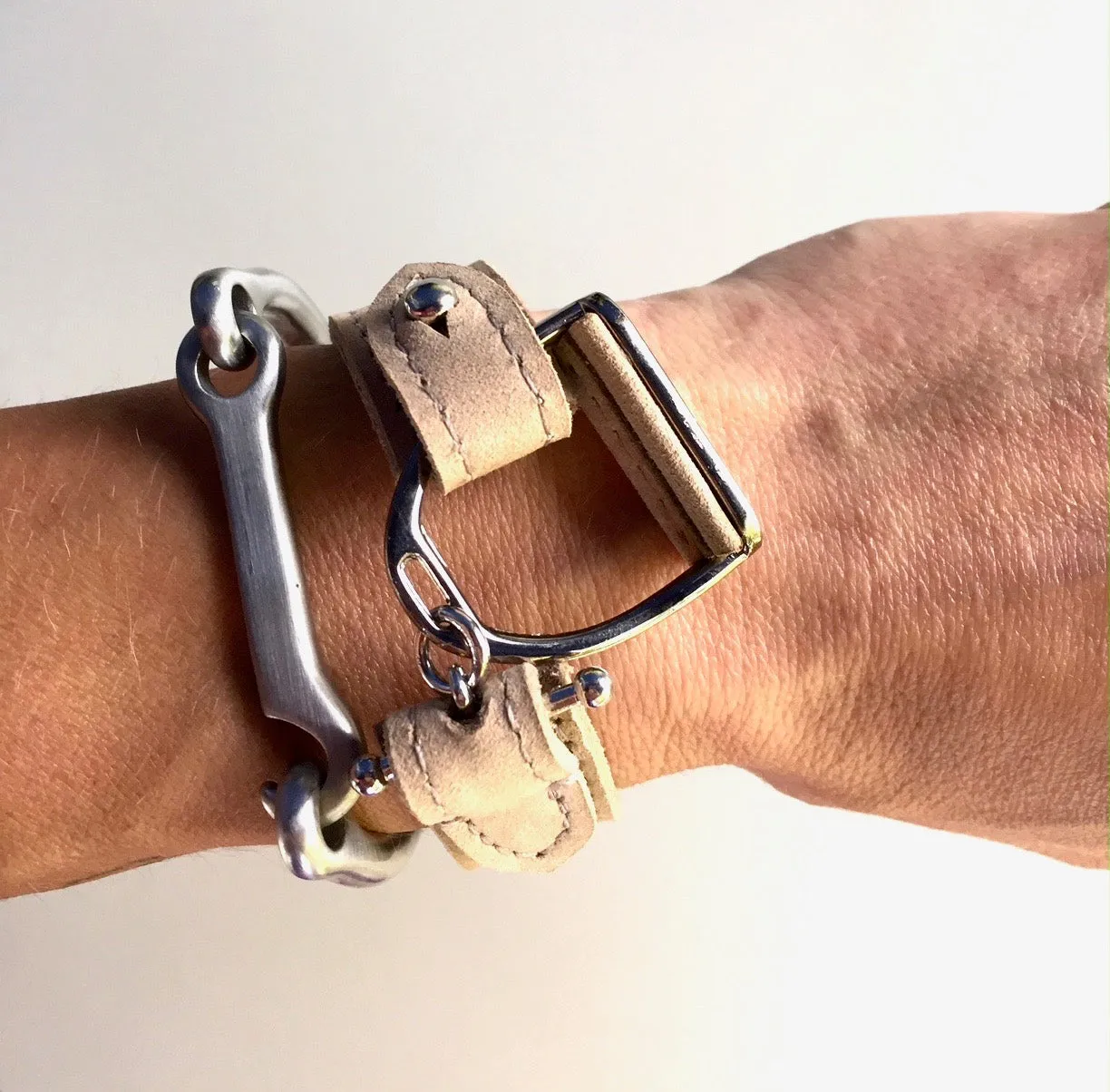 APOLLO | Equestrian leather bracelet | Leather Wrap | Stirrup Leather Cuff - AtelierCG