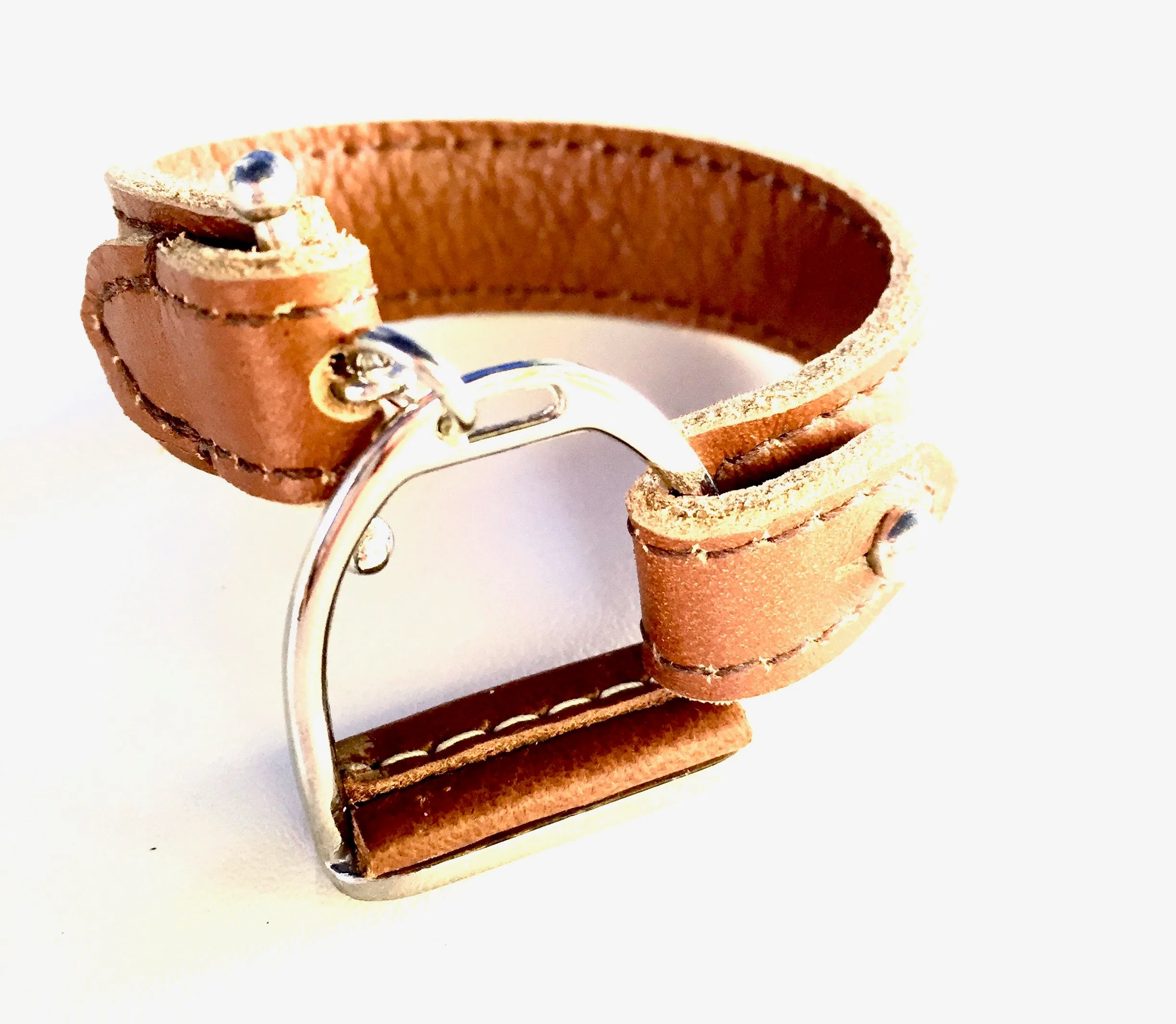 APOLLO | Equestrian leather bracelet | Leather Wrap | Stirrup Leather Cuff - AtelierCG