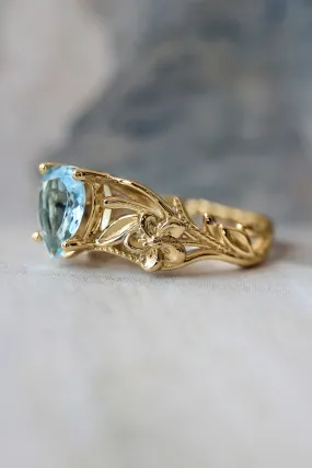 Aquamarine engagement ring, art nouveau ring / Eloise