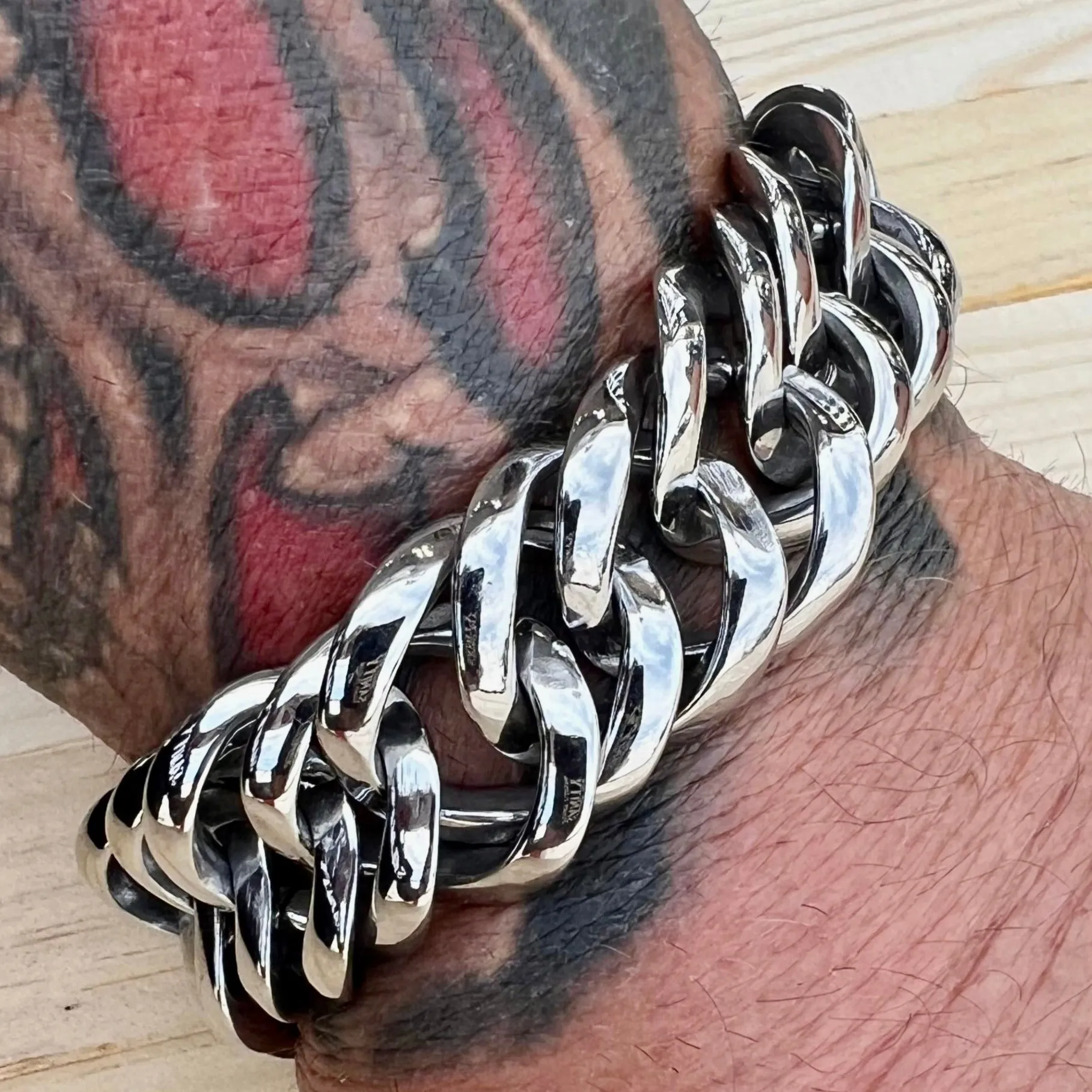 Bagger Bracelet - "EASY BIKER" - Curb Chain - Polished - 3/4 Inch wide - B134