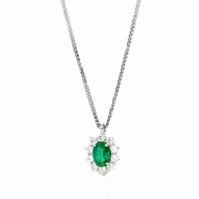 Baikalla? 18k White Gold AAA Emerald Round 4 Prong Set Necklace With Diamond