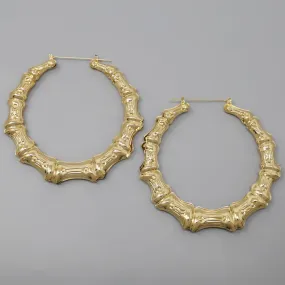 Bamboo Textured Metal Hoop Earrings