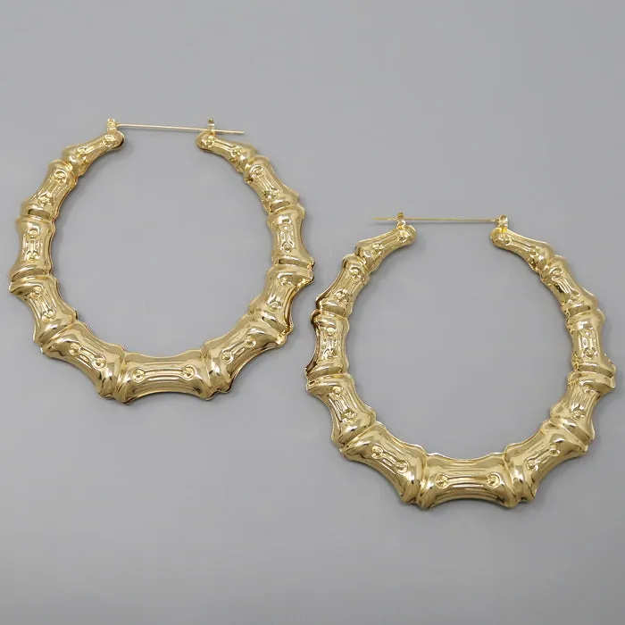 Bamboo Textured Metal Hoop Earrings