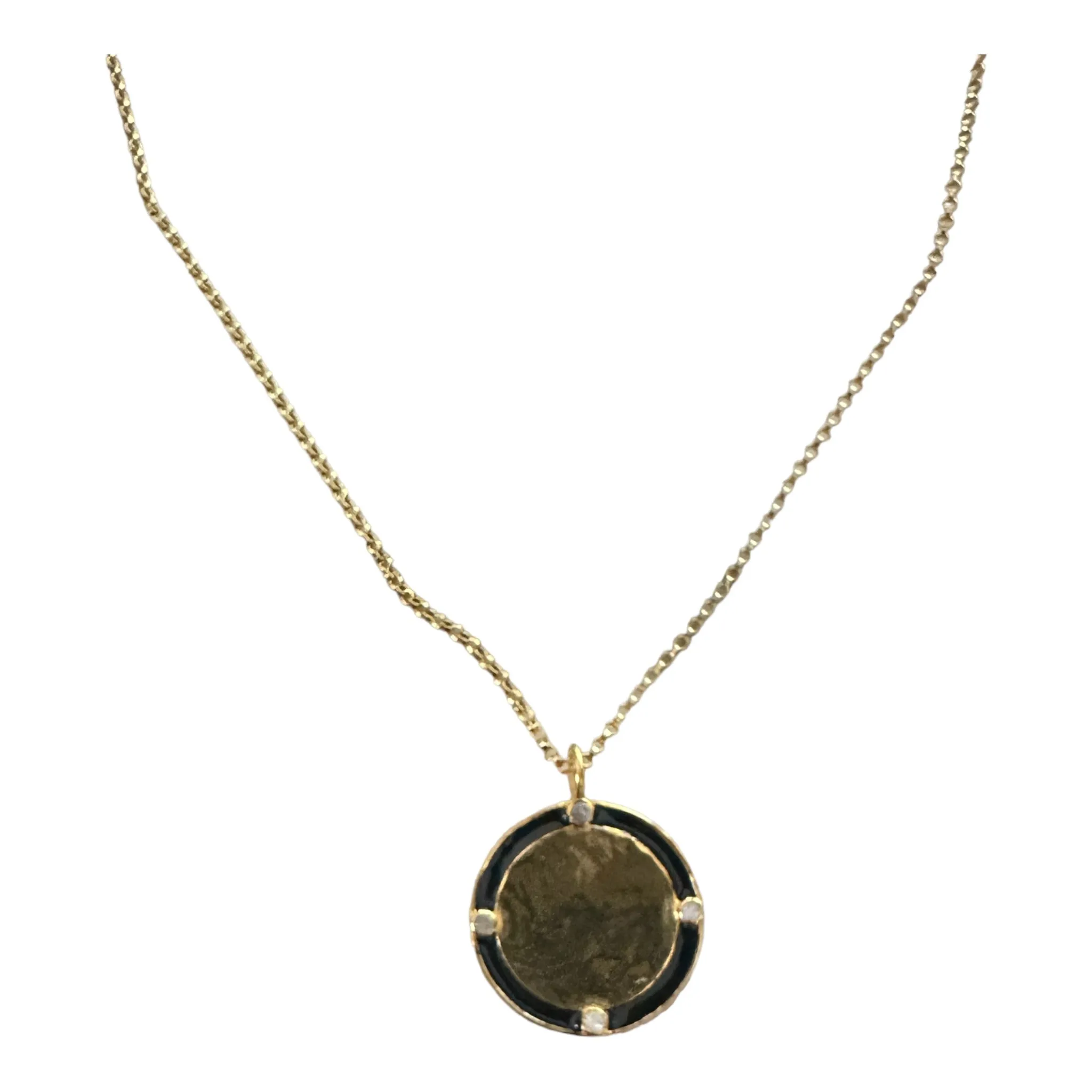 Black Enamel & Diamond Disc Necklace