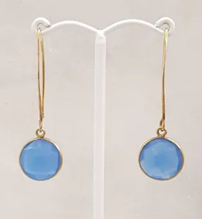 Blue Agate Single Gem Drop V-hook Earrings