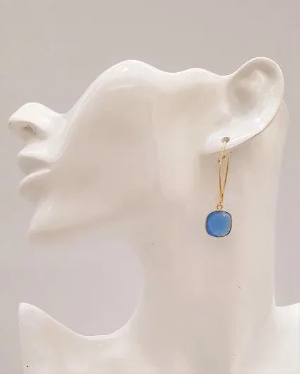 Blue Agate Single Gem Drop V-hook Earrings