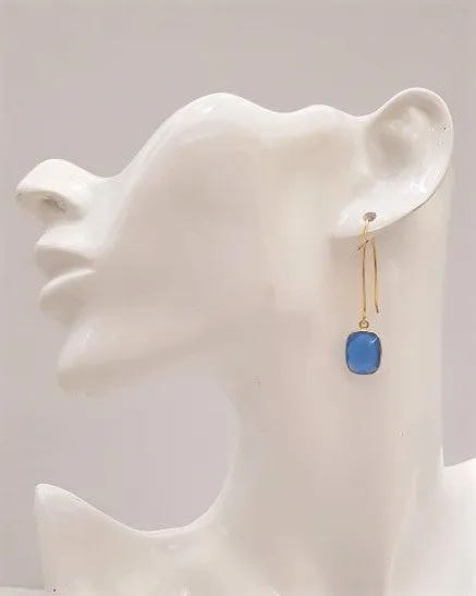 Blue Agate Single Gem Drop V-hook Earrings