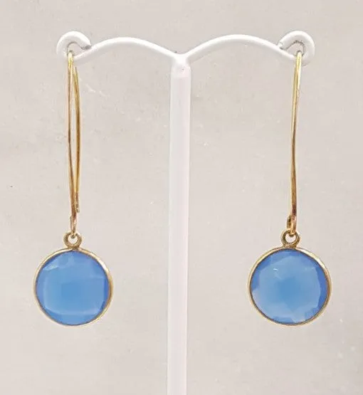 Blue Agate Single Gem Drop V-hook Earrings