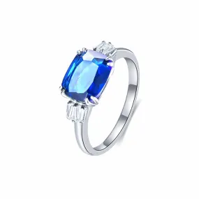 Blue Sapphire Cushion Cut Engagement Ring