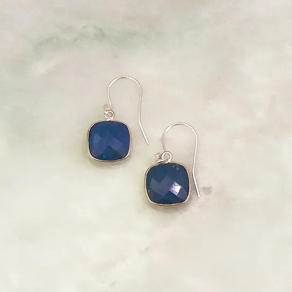 Blue Sapphire Single Drop Hook Earrings