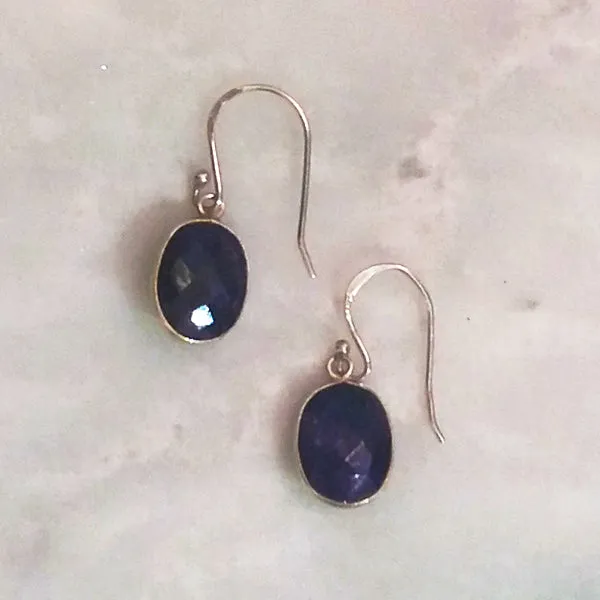 Blue Sapphire Single Drop Hook Earrings