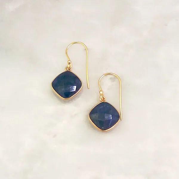 Blue Sapphire Single Drop Hook Earrings