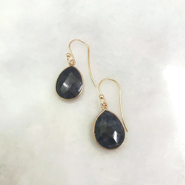 Blue Sapphire Single Drop Hook Earrings