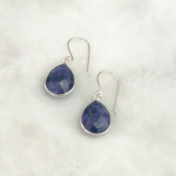 Blue Sapphire Single Drop Hook Earrings