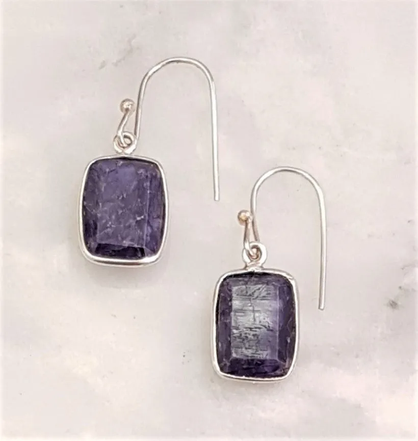 Blue Sapphire Single Drop Hook Earrings