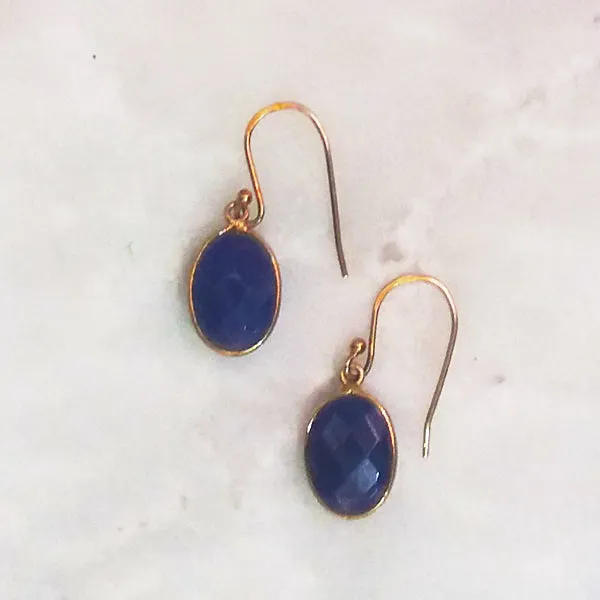 Blue Sapphire Single Drop Hook Earrings