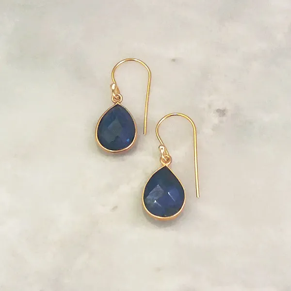 Blue Sapphire Single Drop Hook Earrings