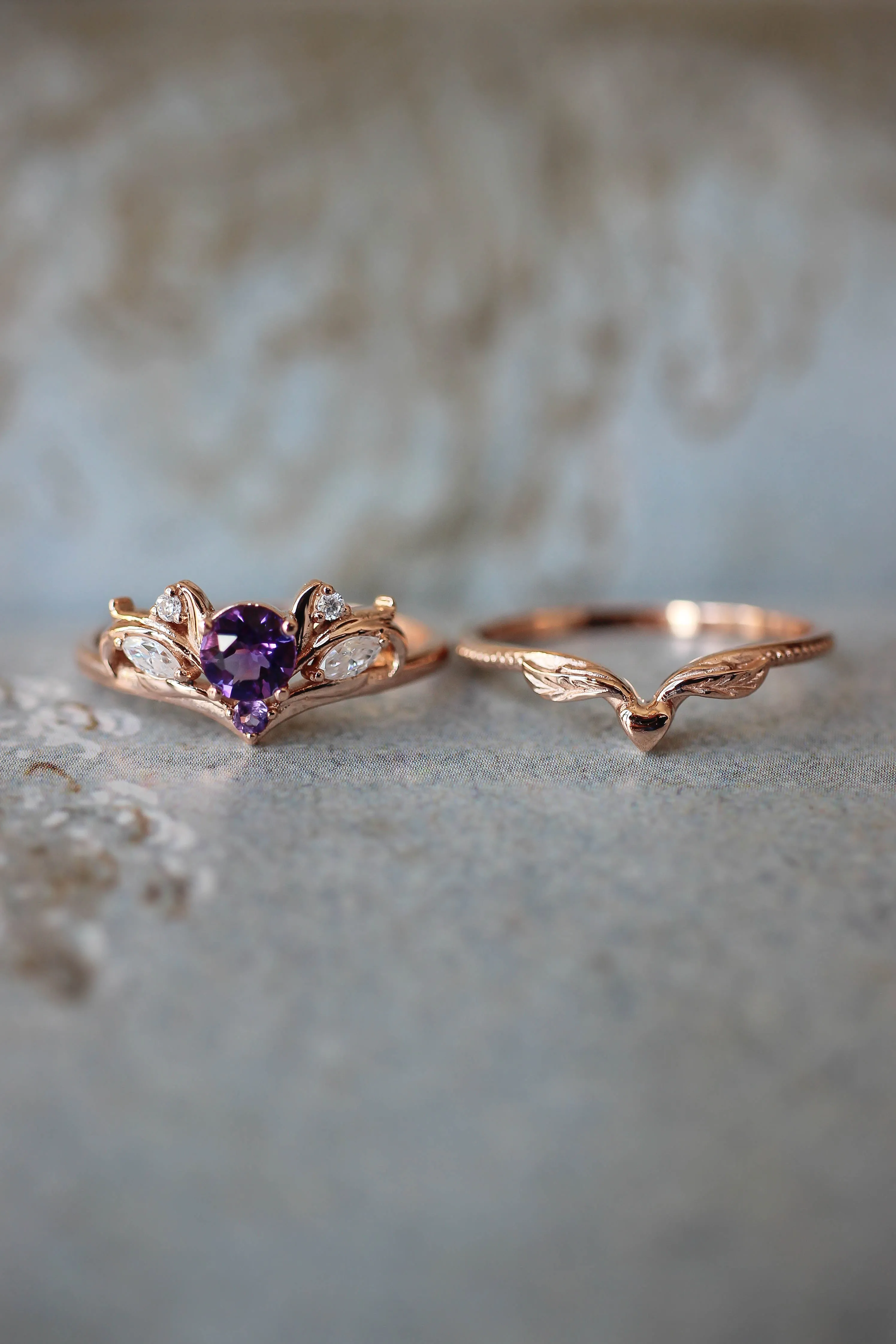 Bridal ring set with amethyst / Swanlake