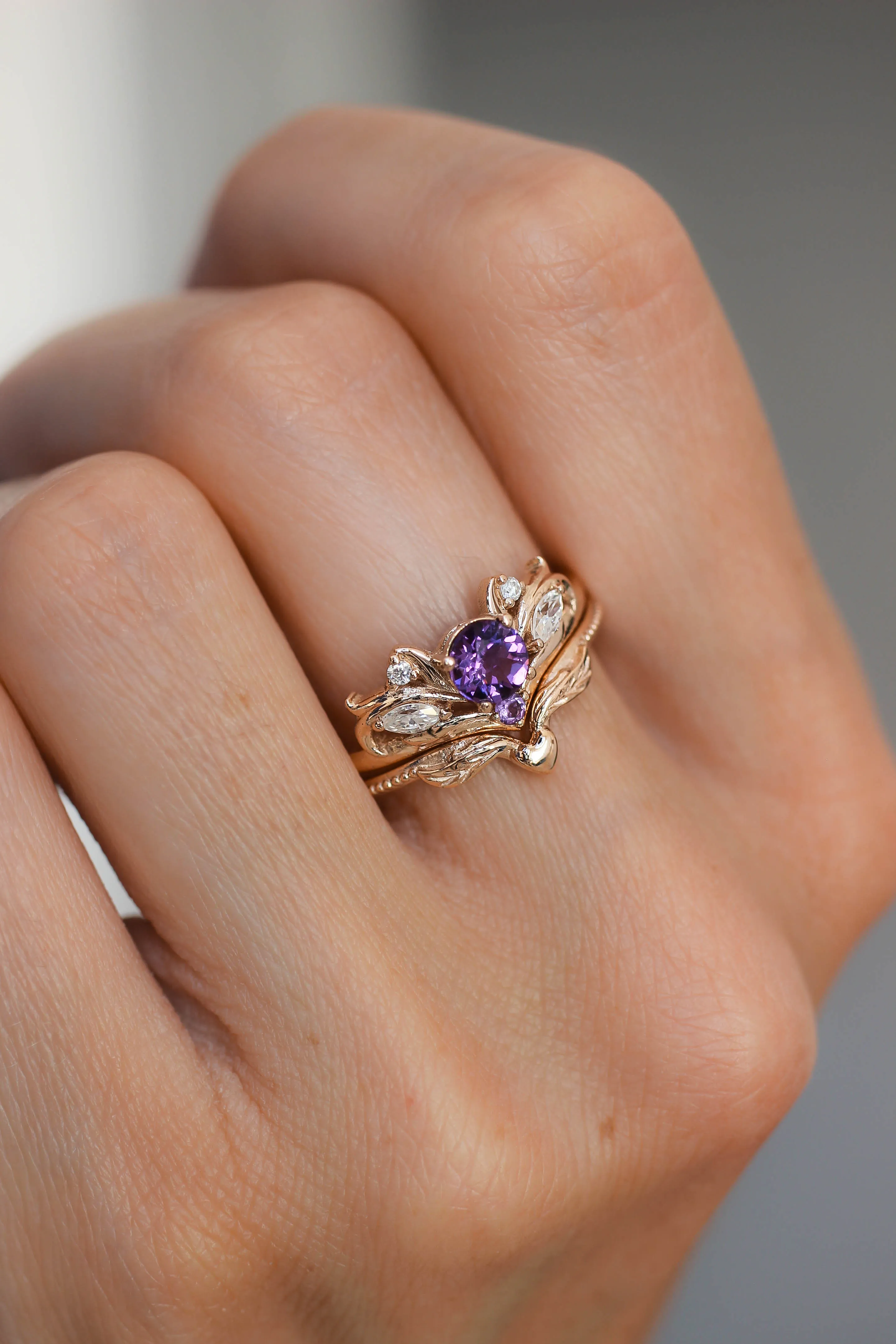 Bridal ring set with amethyst / Swanlake