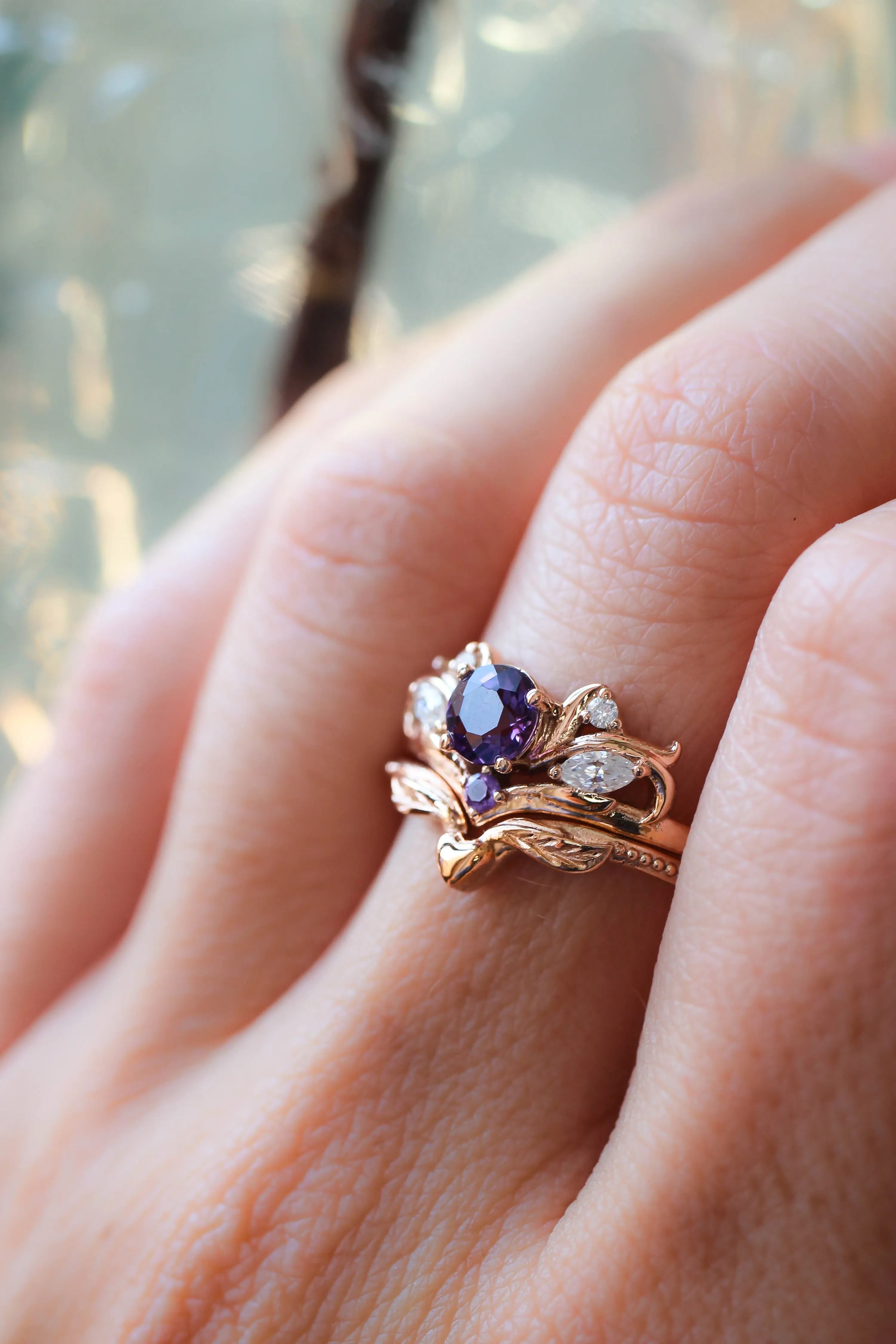 Bridal ring set with amethyst / Swanlake