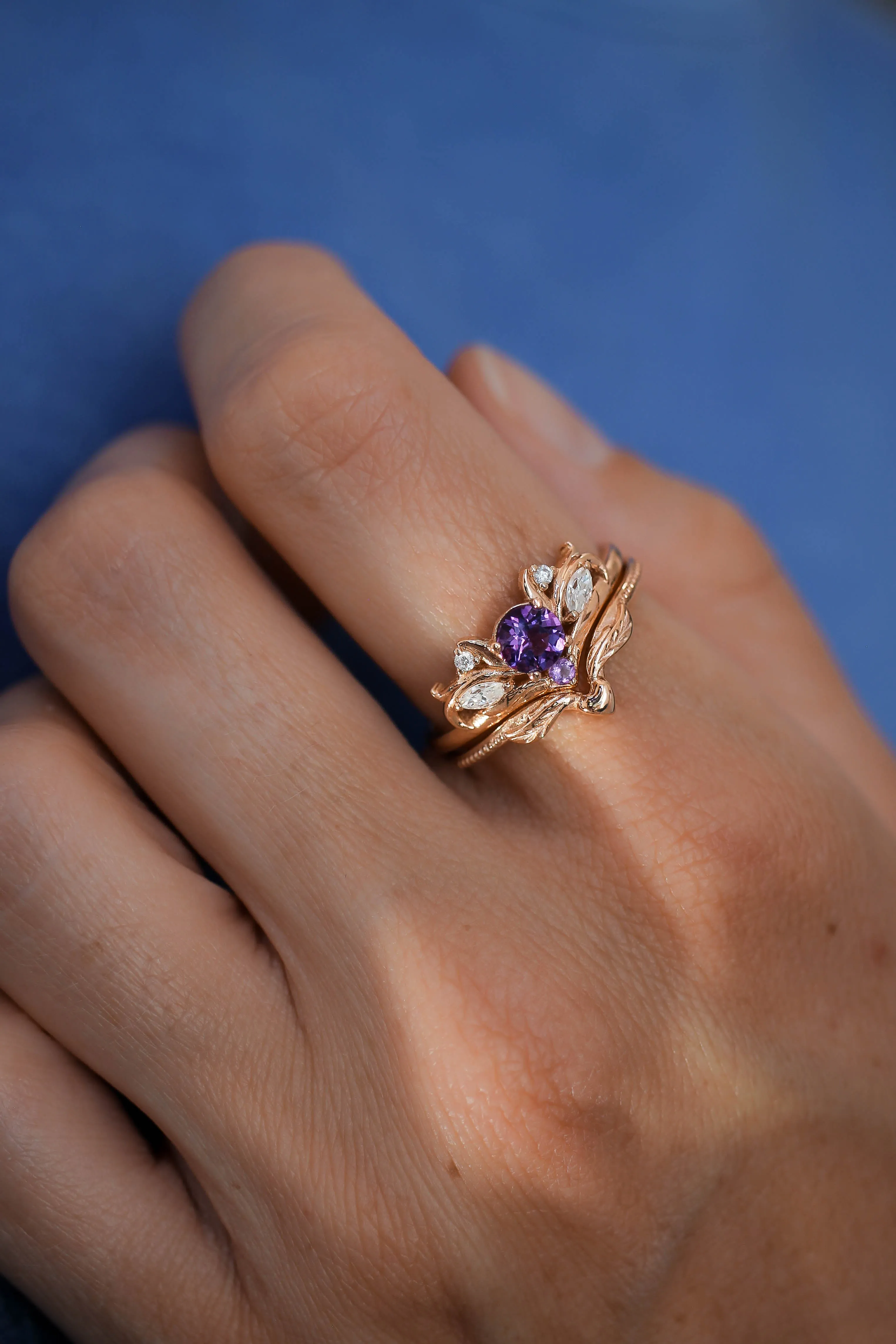 Bridal ring set with amethyst / Swanlake