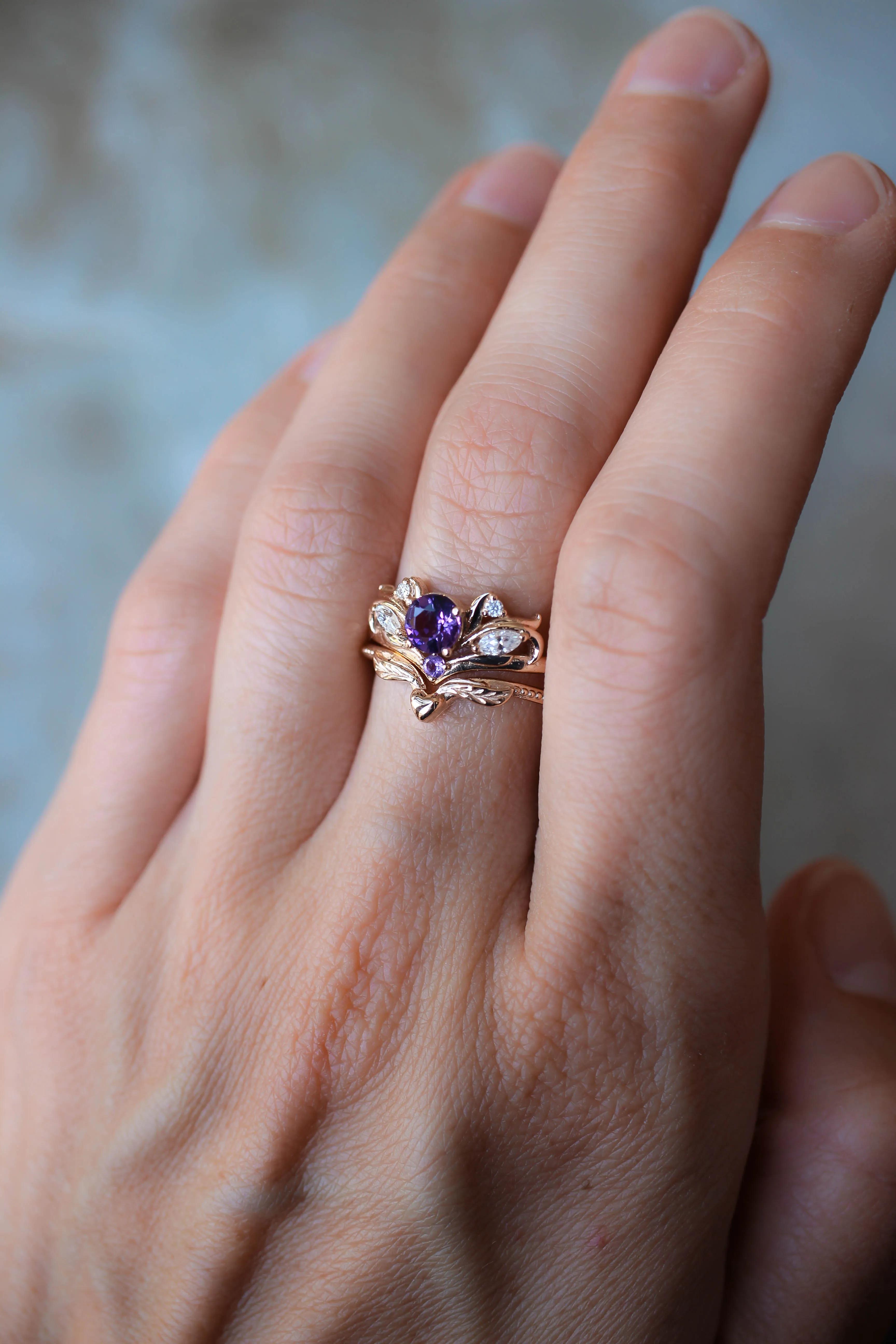 Bridal ring set with amethyst / Swanlake