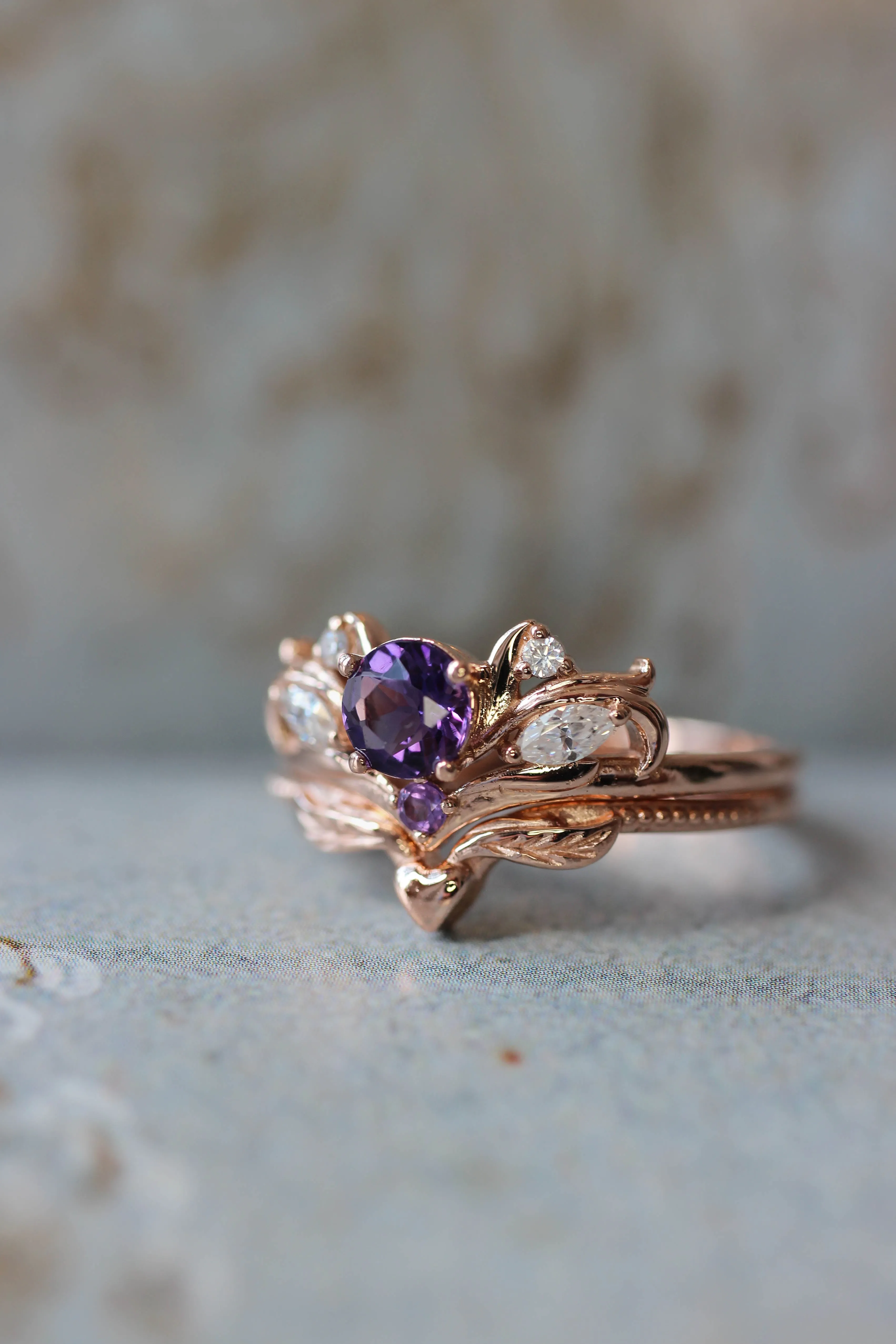 Bridal ring set with amethyst / Swanlake