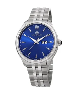 Bruno Magli Mens Luca Stainless Steel Watch- Bracelet Strap - Blue Dial