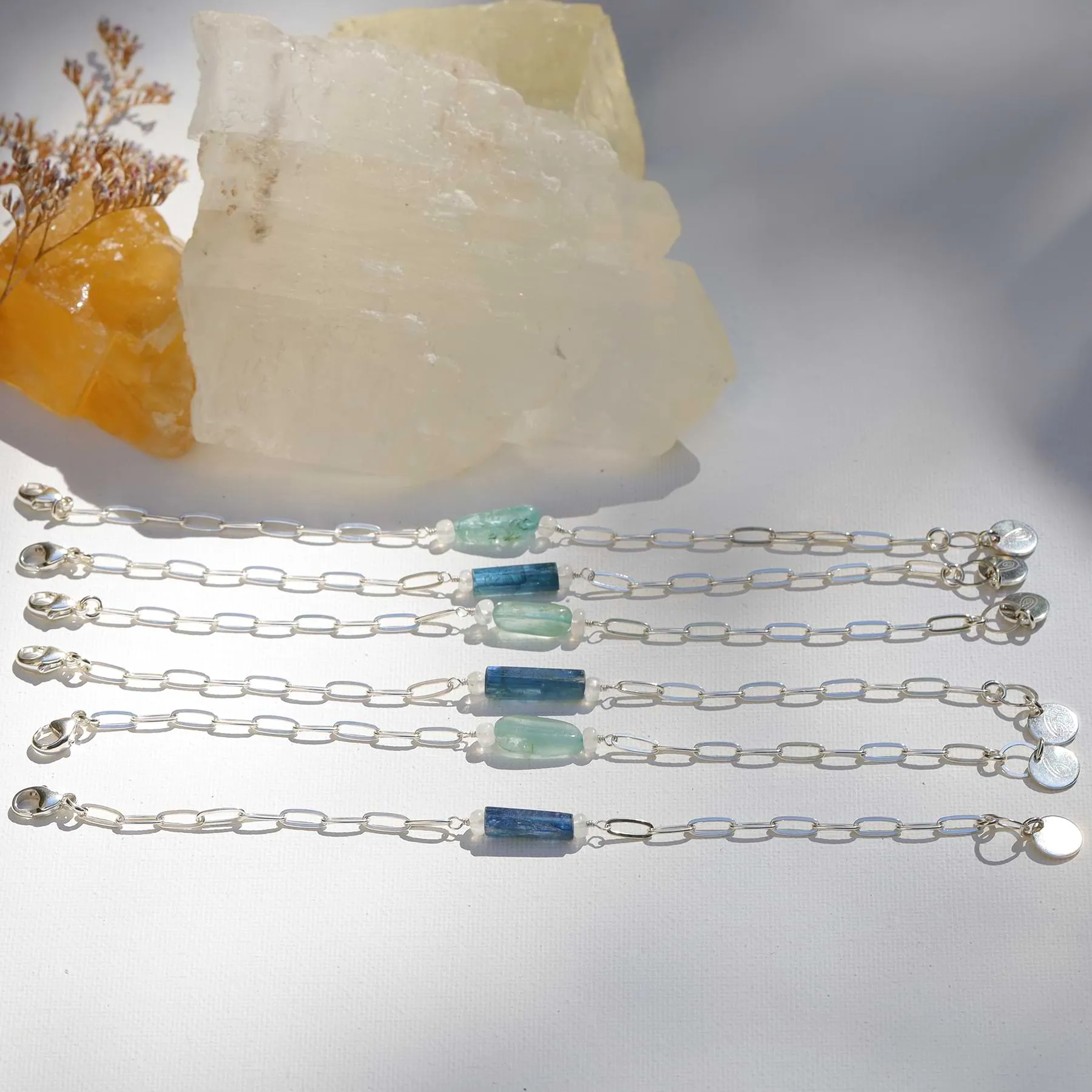 Camillia - Raw Kyanite or Organic Aquamarine Sterling Silver Chain Bracelet