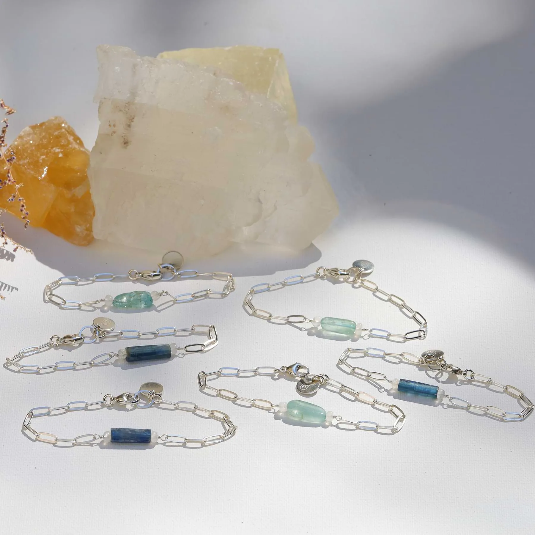 Camillia - Raw Kyanite or Organic Aquamarine Sterling Silver Chain Bracelet