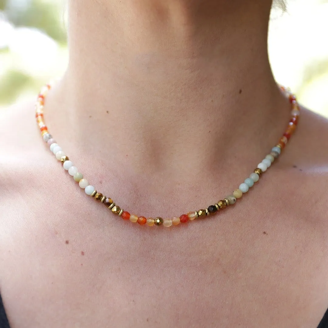 Carnelian and Amazonite Delicate Beaded Necklace