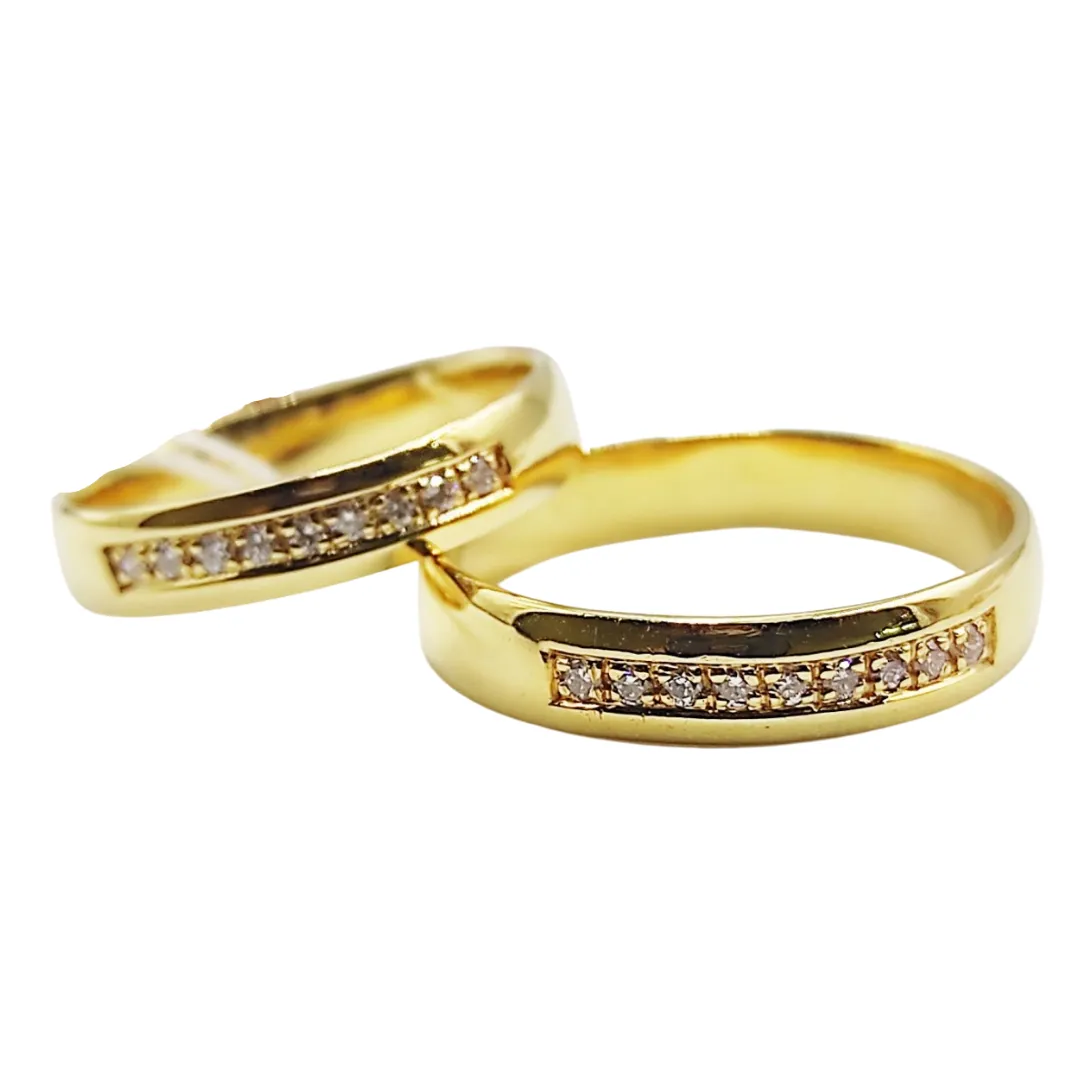 Channel Diamond Edge Wedding Rings 14K Yellow Gold