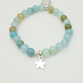 CHILD Bracelets: Ocean Blue Agate & Fine Silver Daisy Stretch Bracelet