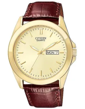 Citizen Quartz Mens Day/Date Strap Watch - Champagne Dial and Gold-Tone Case