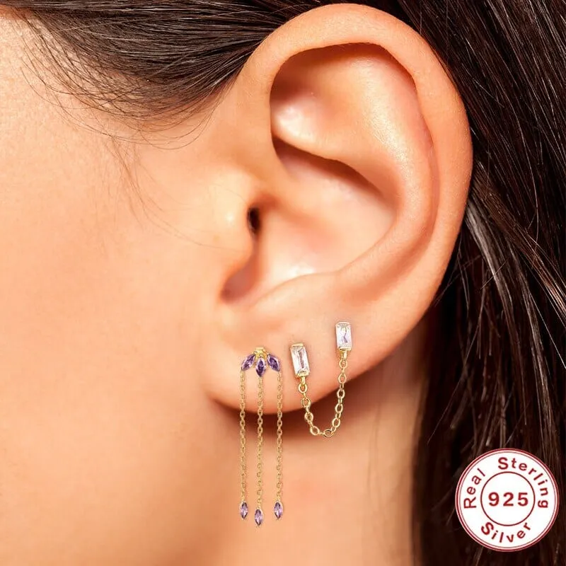 Colorful Tassel Chains Stud Earrings