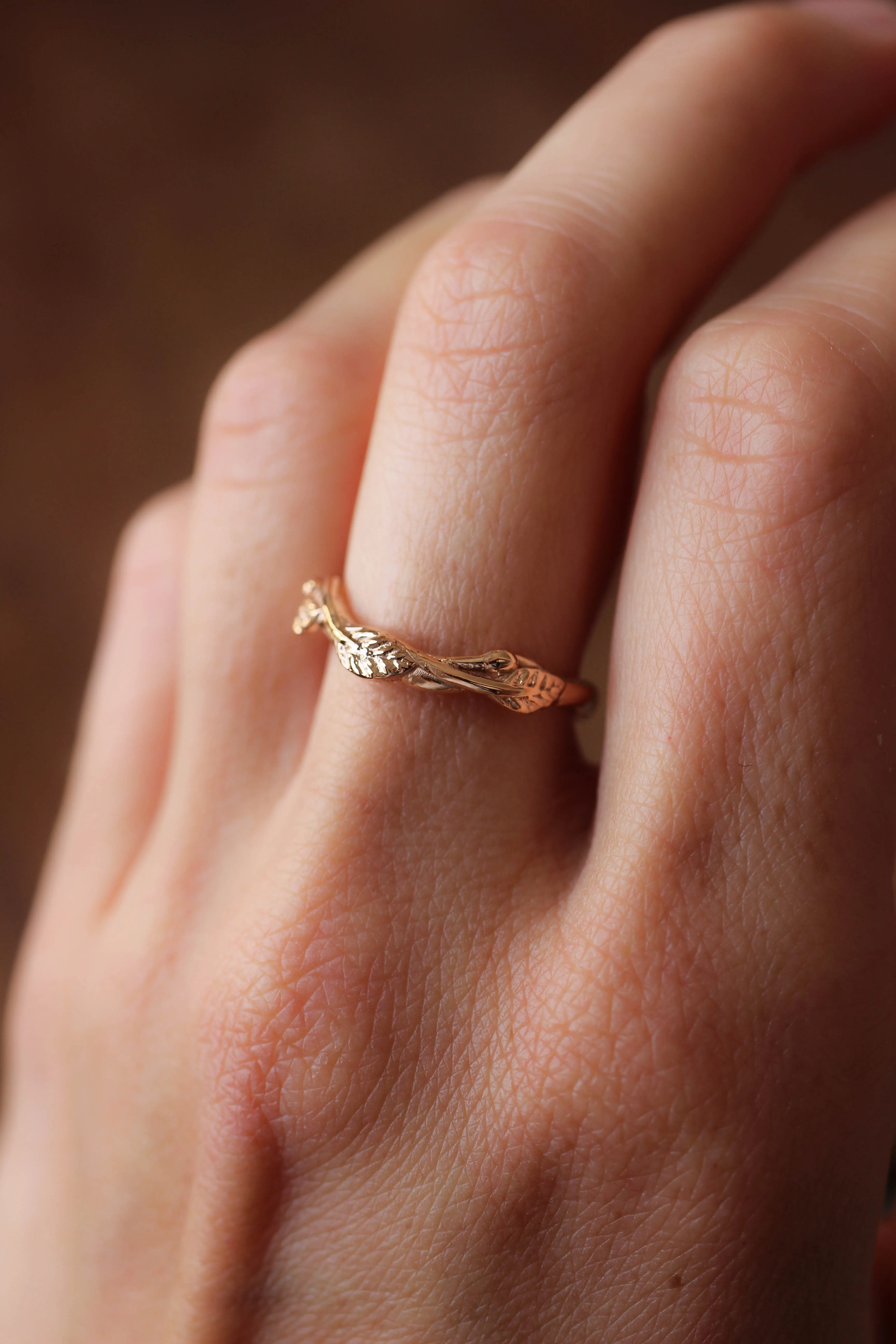 Curved twig ring, matching wedding band for our leaves rings