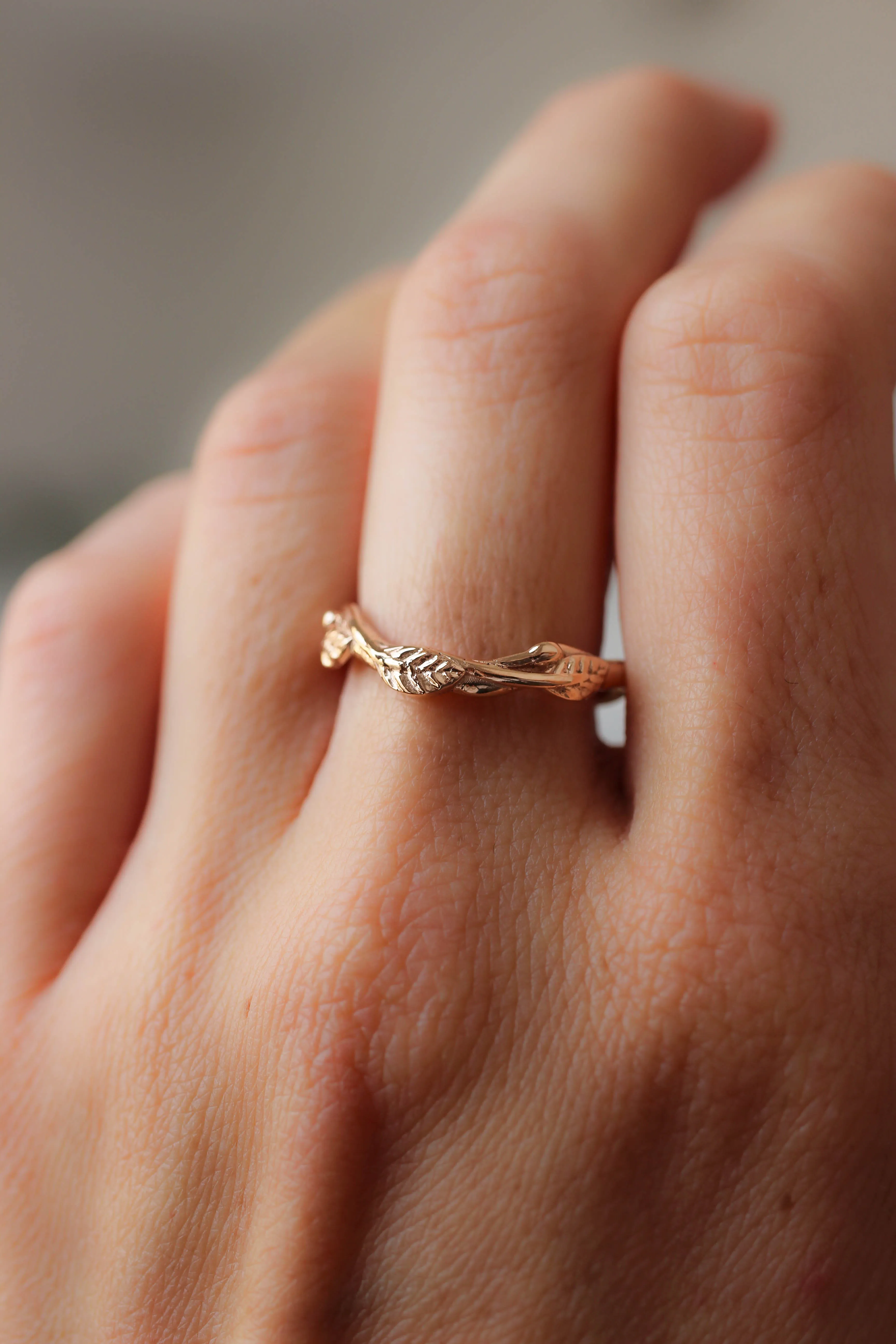 Curved twig ring, matching wedding band for our leaves rings