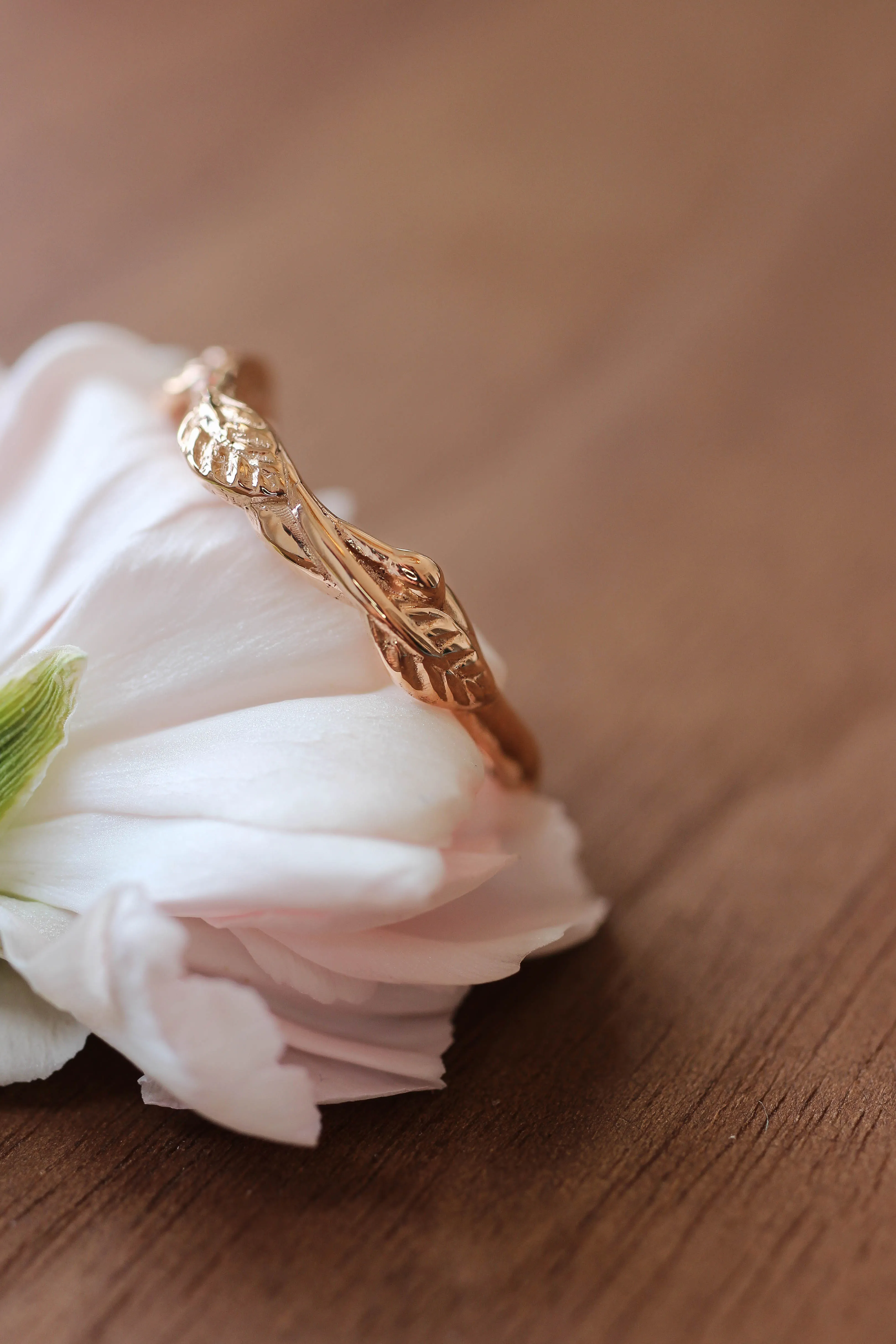 Curved twig ring, matching wedding band for our leaves rings