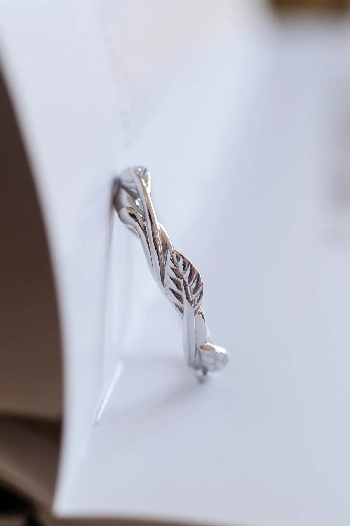 Curved twig ring, matching wedding band for our leaves rings