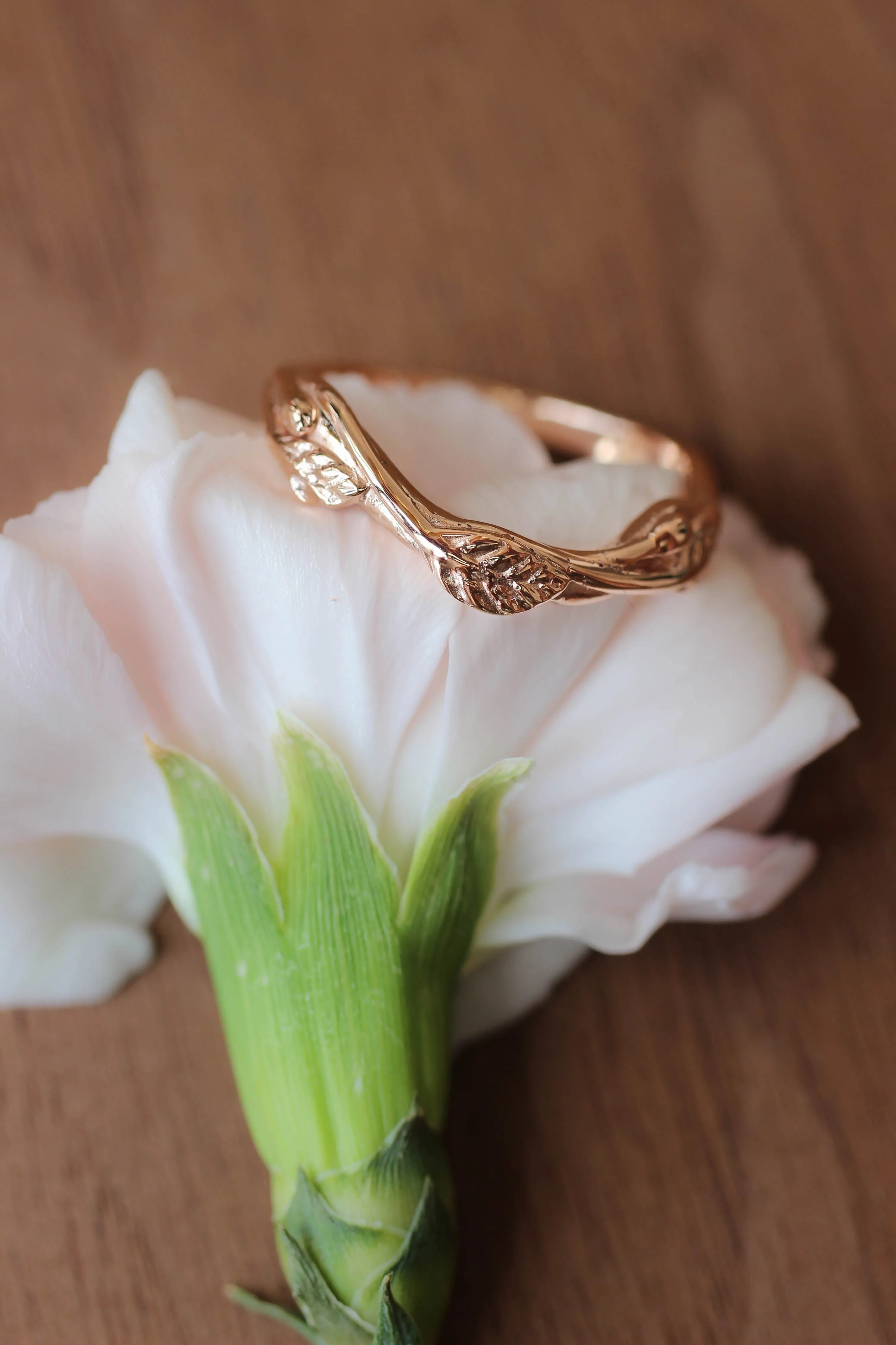 Curved twig ring, matching wedding band for our leaves rings